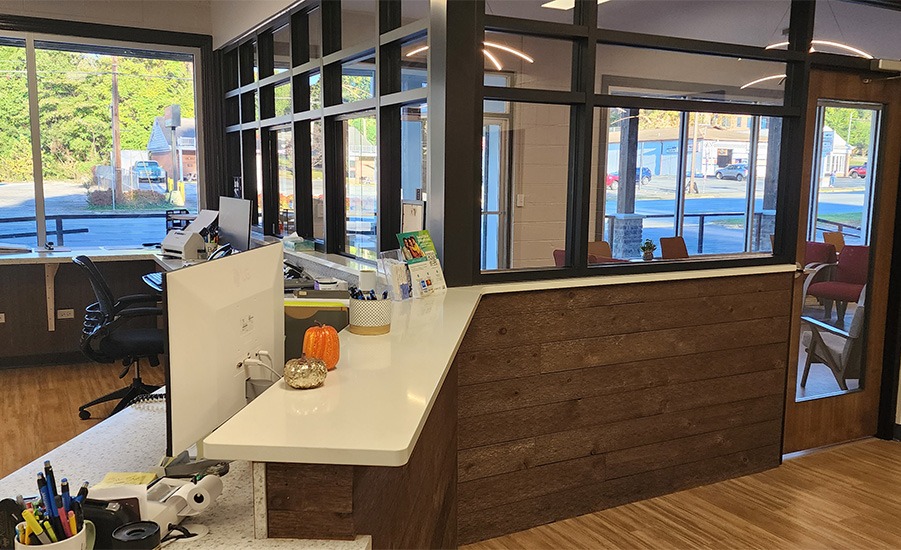 Cozy dental office seating area