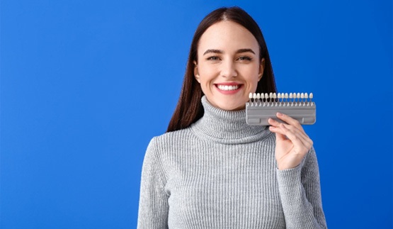 Woman with polished veneers in Collinsville   