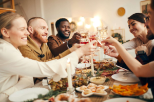 a family sharing a Thanksgiving meal