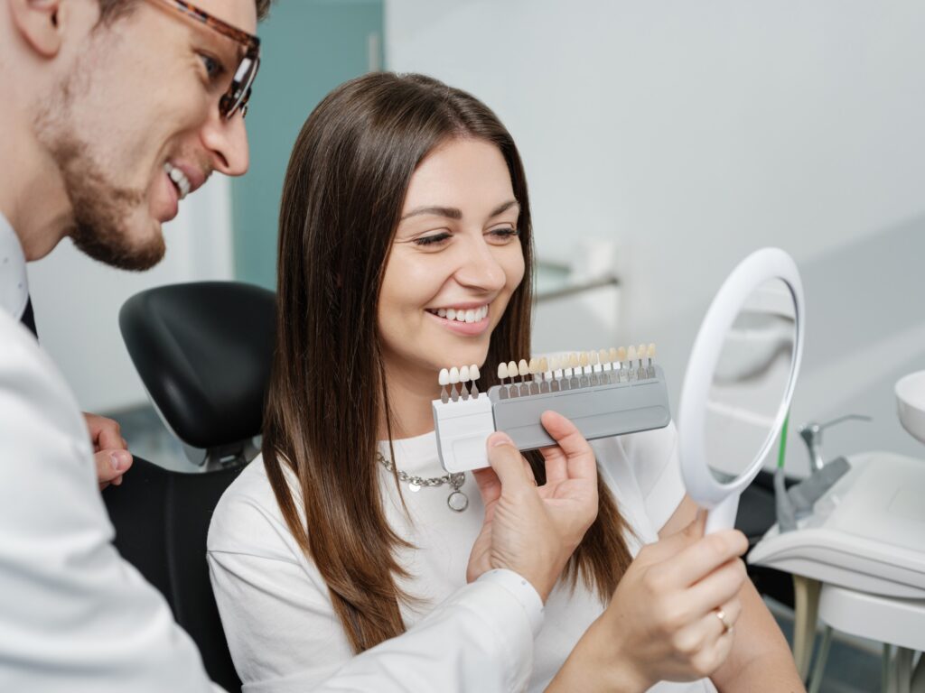 A woman being assessed for veneers